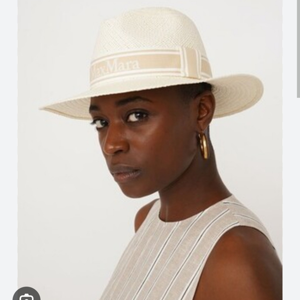 $345 Authentic MaxMara Urago Logo Ribbon Straw Hat in Cream - Picture 4 of 10